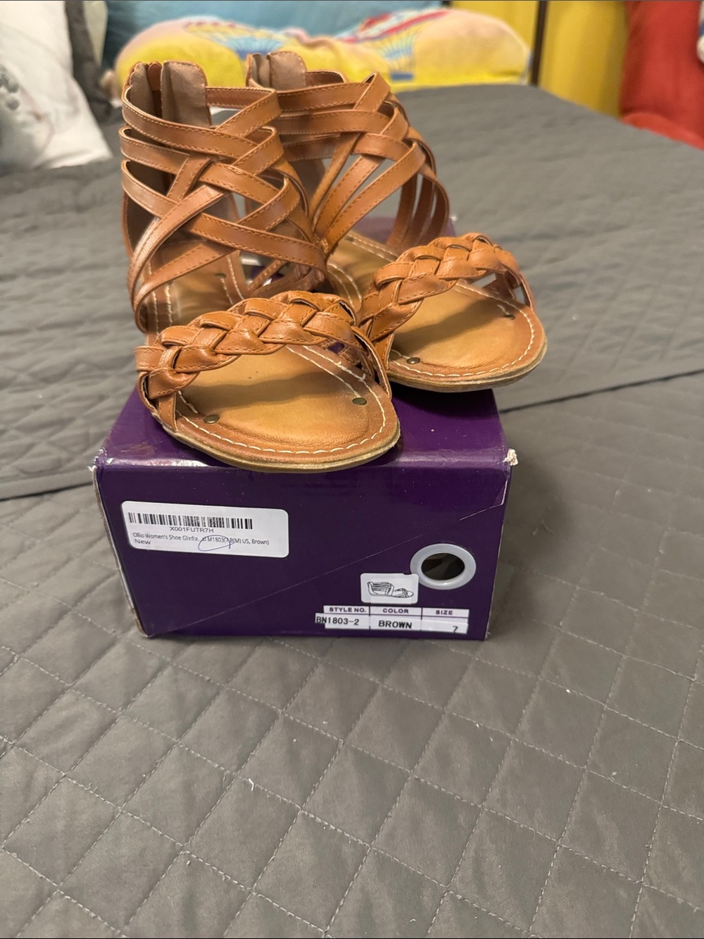 Ollio Brown Braided Strappy Women's Sandals